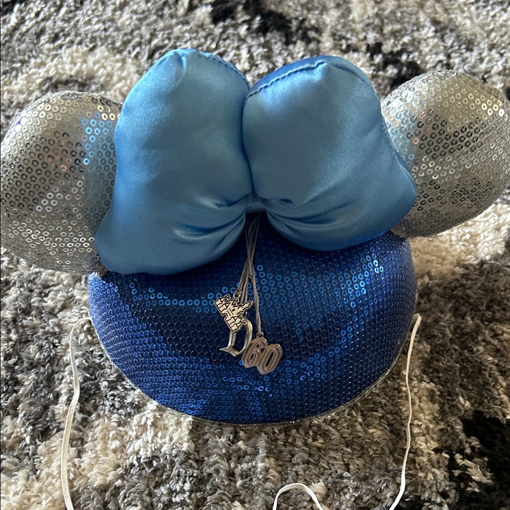Disney Mickey Mouse Ear Hat DISNEYLAND 60th ANNIVERSARY Minnie Bow Sequin Charms